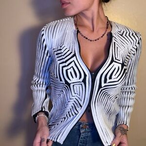 Stylish Black White Y2K Women's Zipper Mesh Detail Jacket